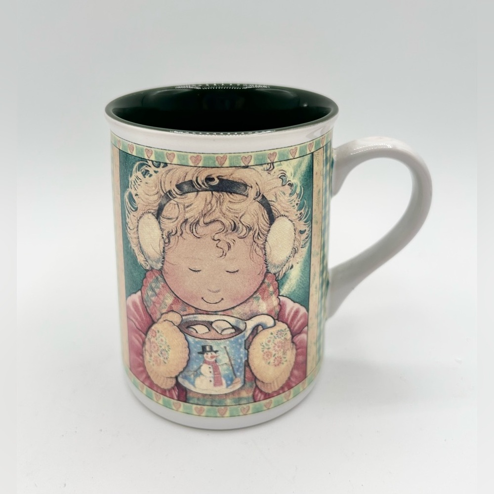 Girl with Cocoa Mug Legacy Publishing Group Babbling Brook Creamy Green 10 oz